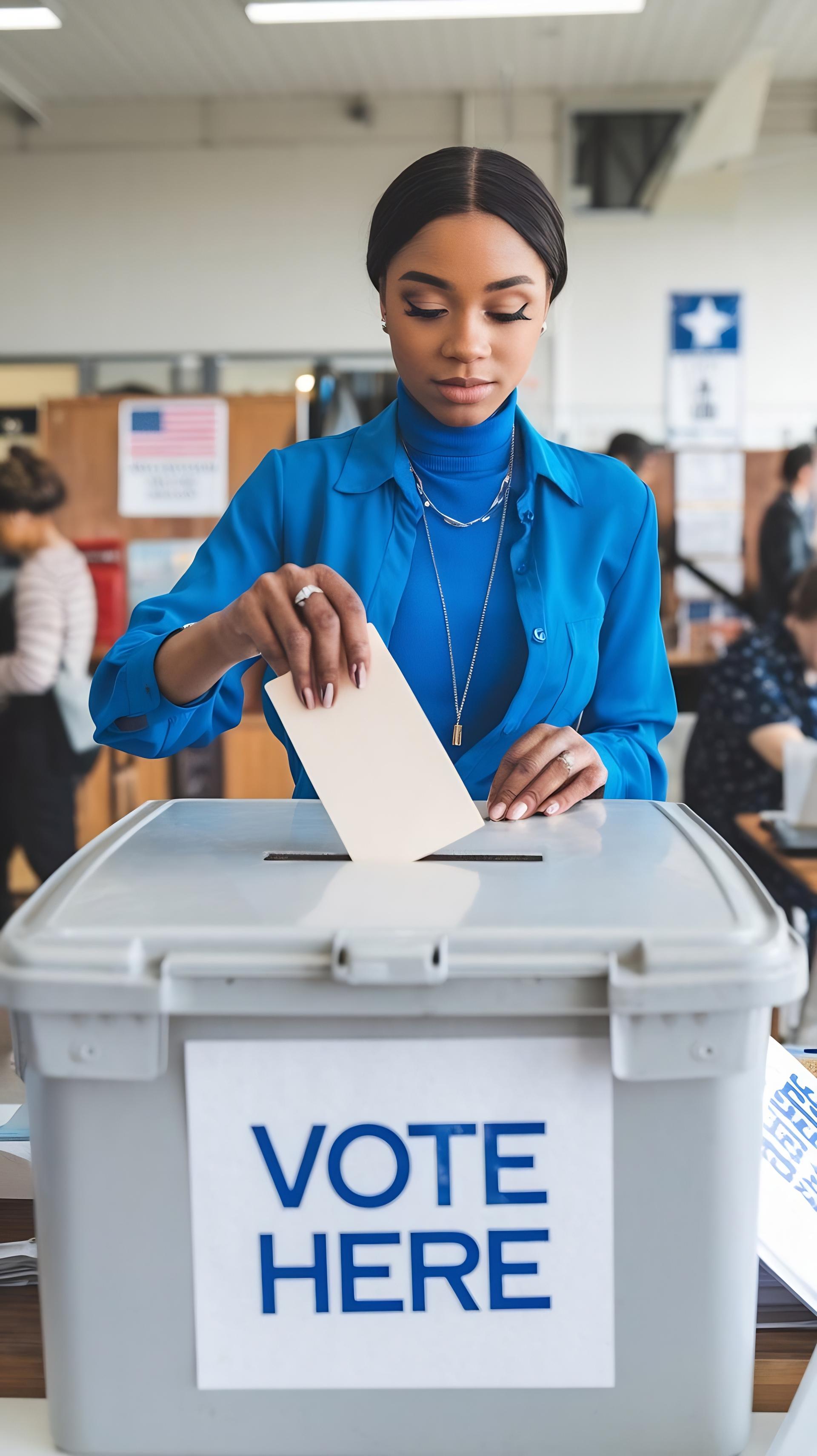 Voter casting ballot at polling station using tamper-evident ballot box supplied by Xiomi